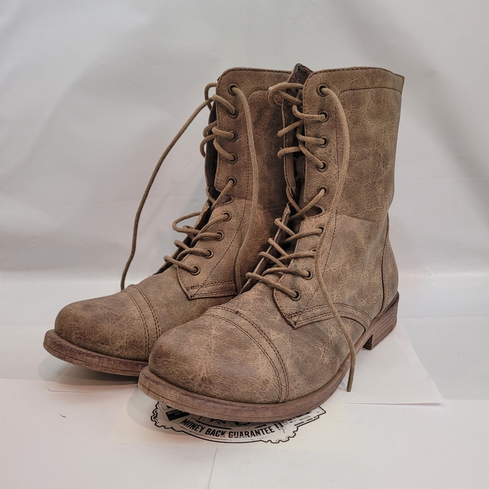 ETC! Combat Boots Women XL 10 Distressed Tan Lace Up Cap Toe CP34212